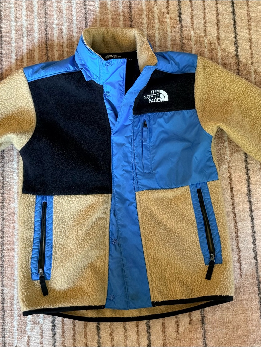 The North Face Two-Tone Sherpa Jacket in Cream and Blue